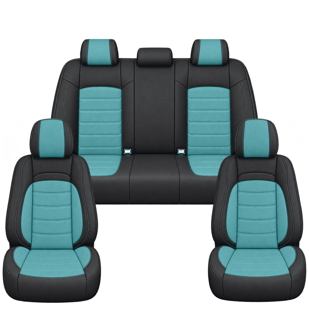 Black & Aqua Blue Basic custom seat covers, full set
