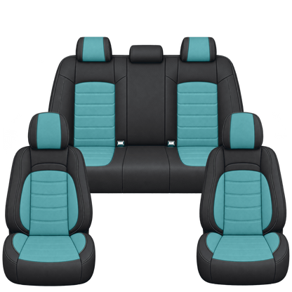 Black & Aqua Blue Basic custom seat covers, full set