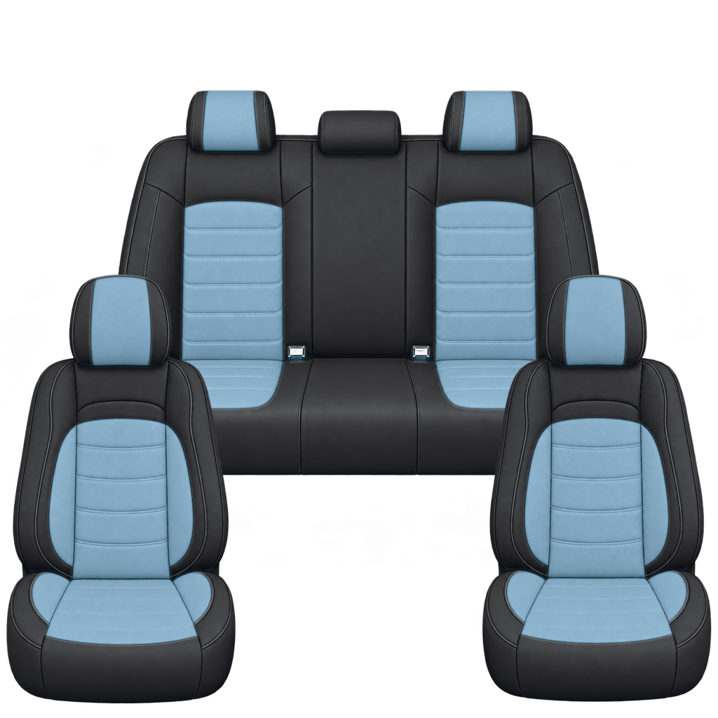 Black & Sky Blue Basic custom seat covers, full set