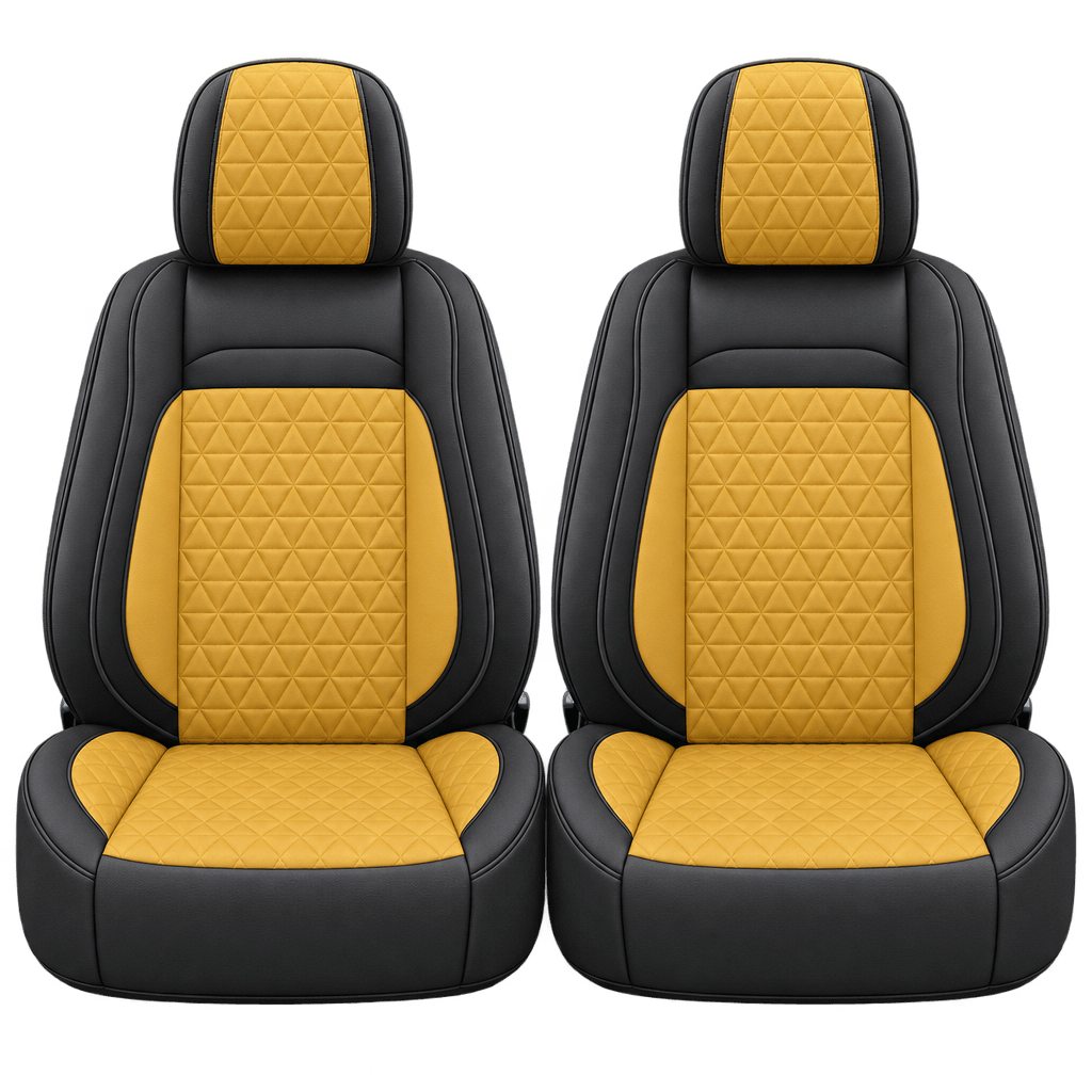 Black & Golden Yellow Diamond custom seat covers, fronts