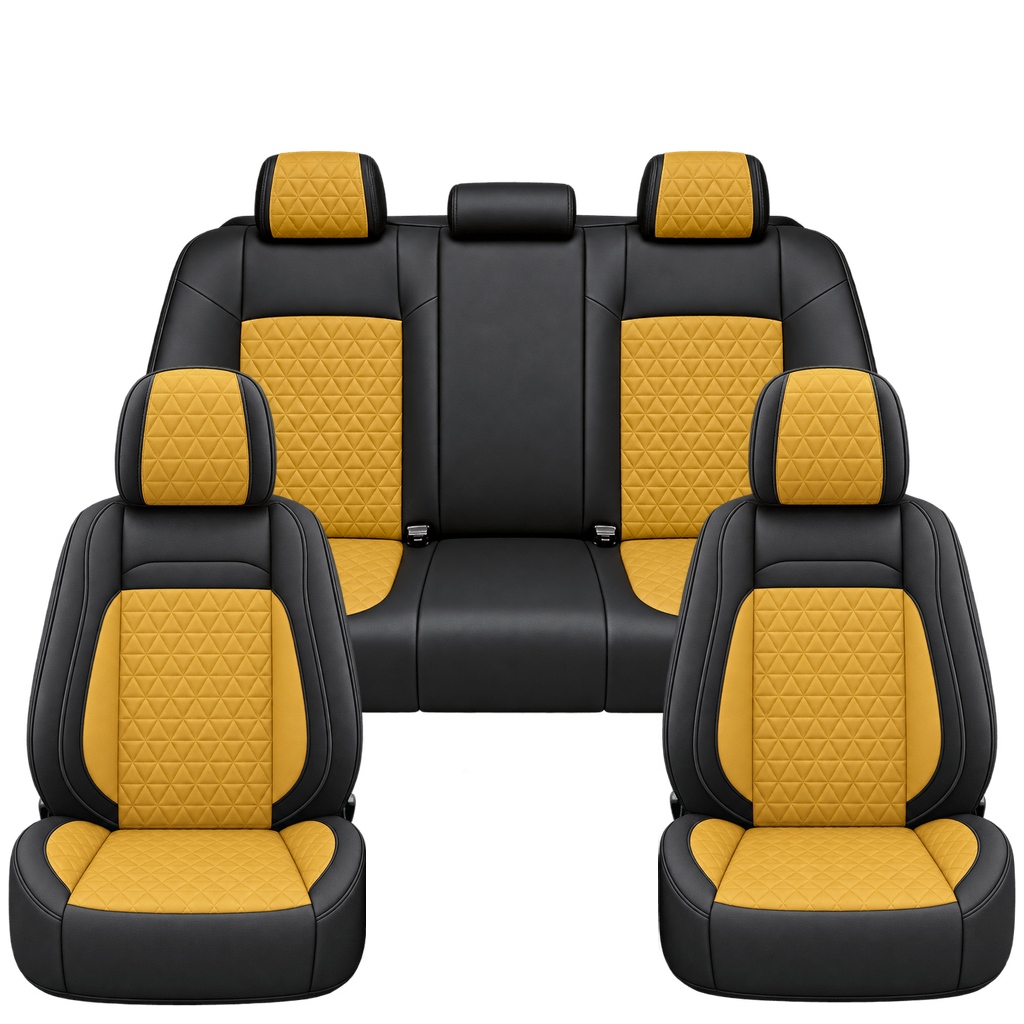 Black & Golden Yellow Diamond custom seat covers, full set