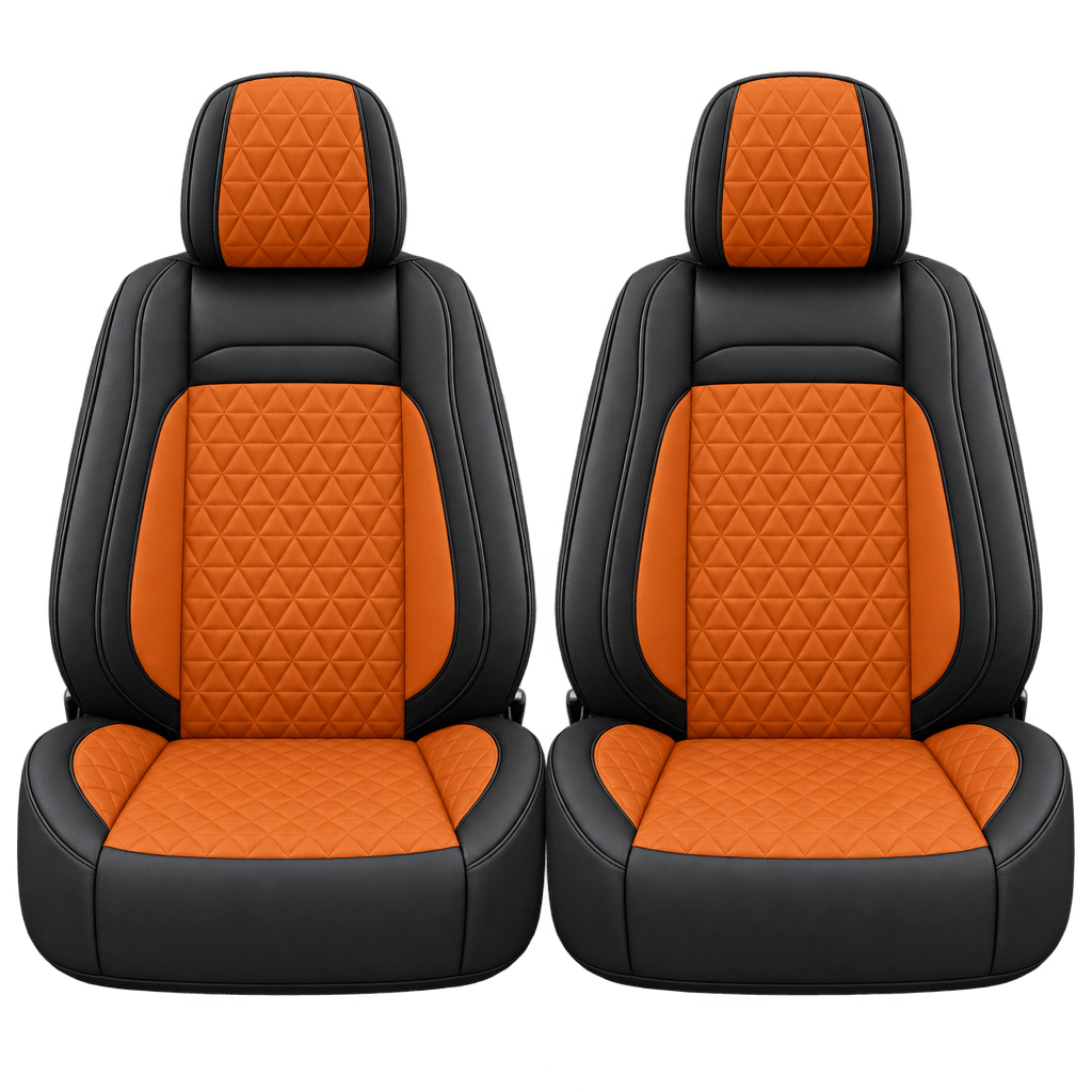 Black & Orange Diamond custom seat covers, fronts