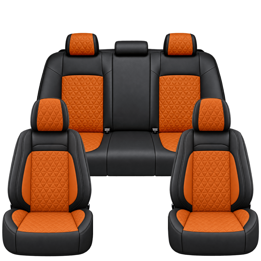 Black & Orange Diamond custom seat covers, full set